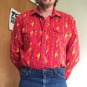 Flames and barbed wire vintage western shirt